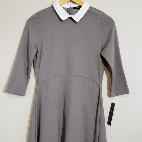 French Connection White Peter Pan Collar Grey Size 6 Dress Fit and Flare - Picture 3 of 9